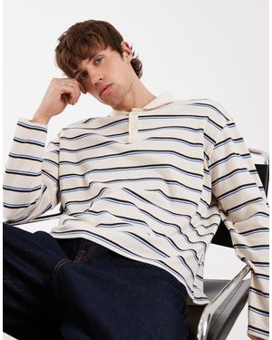 Redefined Rebel T-shirt long oversize style rugby à rayures avec col - écru - Neutre