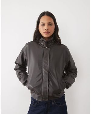 Threadbare Jacke aus kunstleder mit stehkragen - Grau