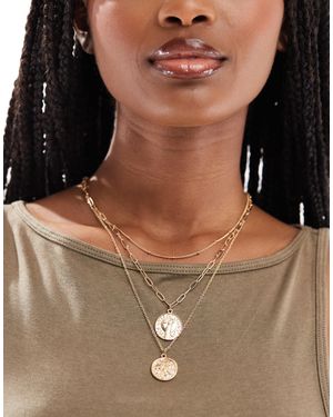 Pieces Collier chaîne multi-rangs à pendentifs pièces - Marron
