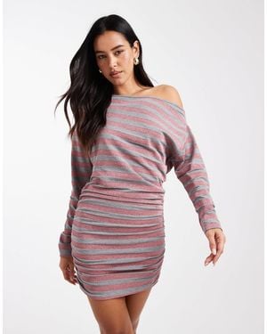 Collusion Stripe Off-shoulder Dress - Purple