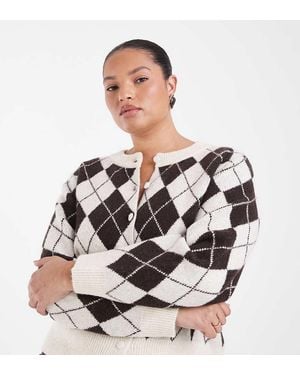 Vero Moda Cropped Gebreid Vest Met Argyle-Ruitprint - Wit