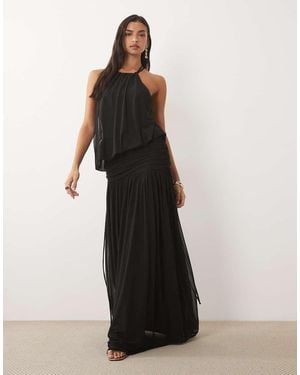 ASOS Vestido Maxi De Malla Holgado Tipo Blusón Fruncido En - Negro