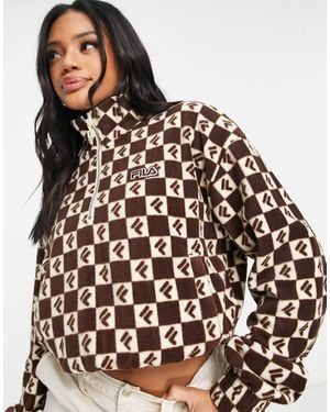Fila Retro Print Half Zip Sweatshirt - Brown