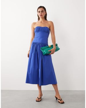 Mango Starring Hailey Bieber Structured Off Shoulder Drop Waist Maxi Dress - Blue