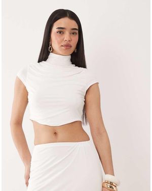 Ruched & Ready Top Moldeador Con Cuello Alto Y Mangas De Casquillo De Punto Liso De (Parte De Un Conjunto) - Blanco