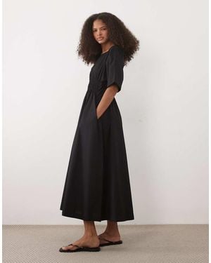 Threadbare Midi Jurk Van Katoenen Poplin Met Korte Mouwen - Wit