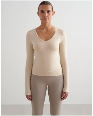 Aim'n Café Au Lait Soft Basic V-Neck Long Sleeve - Natural