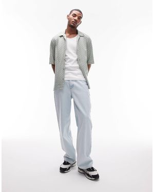 TOPMAN Oversized Fit Button Through Jersey Crochet Polo - White