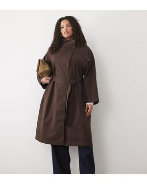 Vila Curve Funnel Neck Maxi Trench Coat - Brown