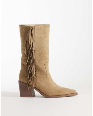 SIMMI Simmi London Tevy Fringed Western Knee Boots - White