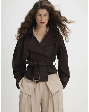 River Island Belted Faux Suede Cropped Trench Jacket - Black