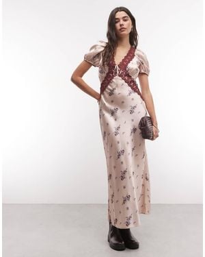 Reclaimed Vintage Printed Satin Tea Dress - Pink