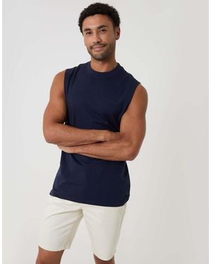 Threadbare Relaxed Fit Cotton Crew Neck Vest - Blue