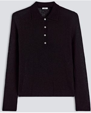 Aspesi Poloshirt Mit Langen Armeln Aus Merinowolle, Nylon Und Kaschmir - Blau