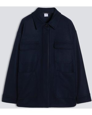 Aspesi Hemdjacke Aus Doubleface-Wolle Mit Biber-Effekt - Blau