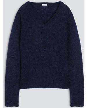 Aspesi Pullover Aus Einer Mohair-Woll-Mischung Mit V-Ausschnitt - Blau
