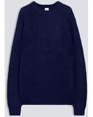 Aspesi Gerippter Rundhals-Strickpullover Aus Mohair Und Wolle - Blau