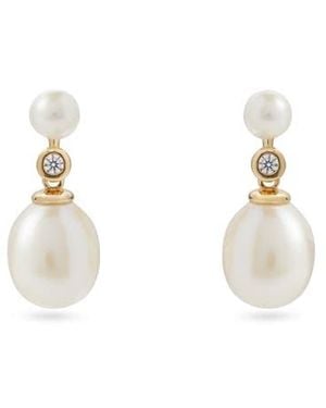 Aspinal of London Diamond & Pearl Drop Earrings - Metallic