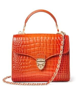 Aspinal of London Mayfair Midi Leather Crocodile Print Bag - Red