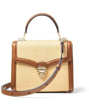 Aspinal of London Mayfair Midi Natural Raffia & Smooth Tan Bag