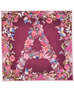 Aspinal of London Ombre 'A' Floral Silk Scarf - Purple