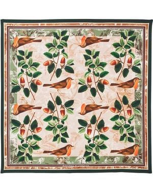 Aspinal of London Robin & Acorn Silk Scarf - Green