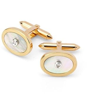 Aspinal of London Oval Mother Of Pearl Cufflinks Gemset With Brilliant Cut Diamonds - Metallic
