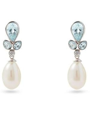 Aspinal of London Floral Earrings With Aquamarine, Diamond & Pearl - Metallic