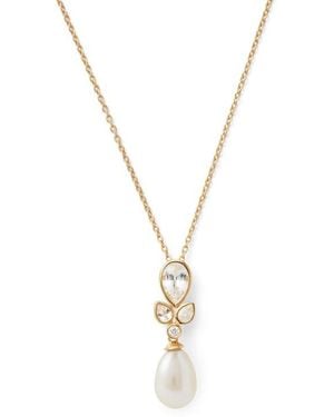 Aspinal of London Floral Necklace With Sapphire, Diamond & Pearl - Metallic