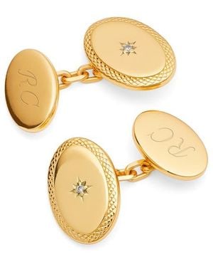 Aspinal of London Diamond Faceted Oval Cufflinks - Metallic