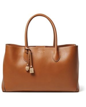 Aspinal of London Leather Crocodile Print Tote Bag - Brown