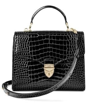 Aspinal of London Mayfair Crocodile Print Bag - Black