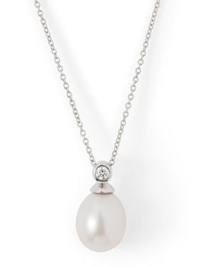 Aspinal of London Arabella Teardrop Pearl & Diamond Pendant Necklace - White