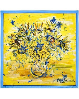 Aspinal of London Sunflower & Butterflies Silk Scarf - Yellow