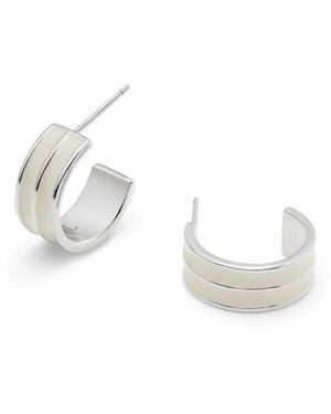 Aspinal of London Ribbed Enamel Hoop Earring - White