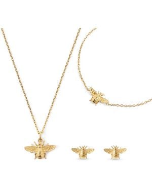 Aspinal of London Bee Charm Necklace, Bracelet & Stud Earrings Set - Metallic