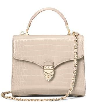 Aspinal of London Mayfair Midi Leather Crocodile Print Bag - Natural