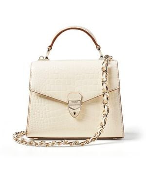 Aspinal of London Mayfair 2 Midi Cream Leather Crocodile Print Bag - Natural