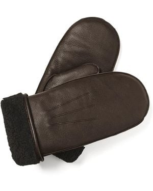 Aspinal of London Shearling Lined Leather Mittens - Brown