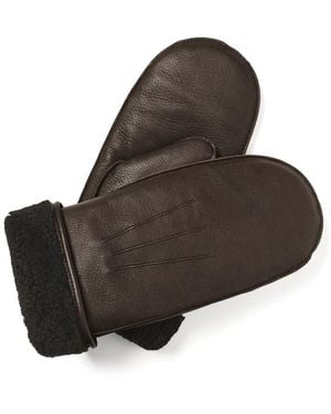 Aspinal of London Shearling Lined Leather Mittens - Brown