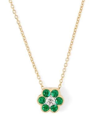 Aspinal of London Athena 18Ct Emerald & Diamond Cluster Pendant Necklace - White