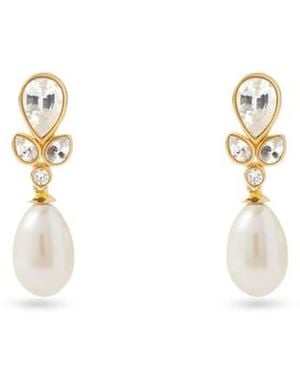 Aspinal of London Floral Earrings With Sapphire, Diamond & Pearl - Metallic