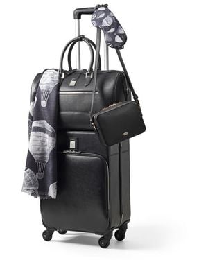 Aspinal of London 5 Piece Flight Collection: Cabin Case, Flight Bag, Crossbody Bag & Silk Accessories - Black