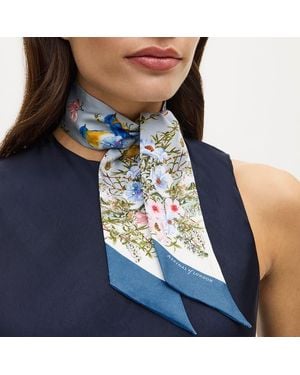 Aspinal of London Edwardian Garden Skinny Silk Scarf - Blue