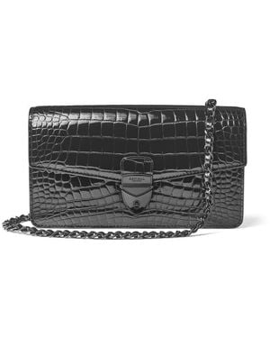 Aspinal of London Mayfair Clutch 2 Leather Crocodile Print Bag - Black