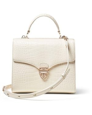 Aspinal of London Mayfair Cream Leather Crocodile Print Bag - White