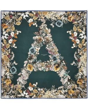 Aspinal of London Ombre 'A' Floral Silk Scarf - Green