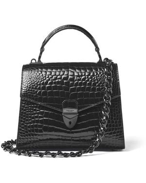 Aspinal of London Mayfair 2 Midi Leather Crocodile Print Bag - Black