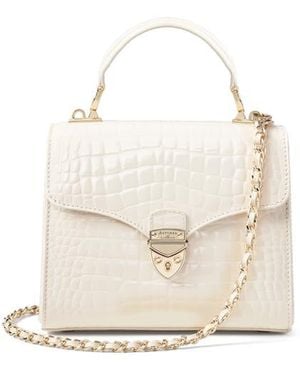 Aspinal of London Mayfair Midi Cream Leather Crocodile Print Bag - White