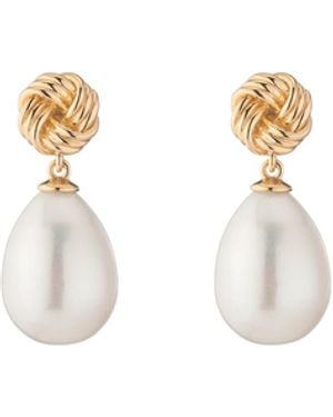 AUrate New York Aurate X Marilyn Monroe: Gold Knot Pearl Drop Earrings - Metallic